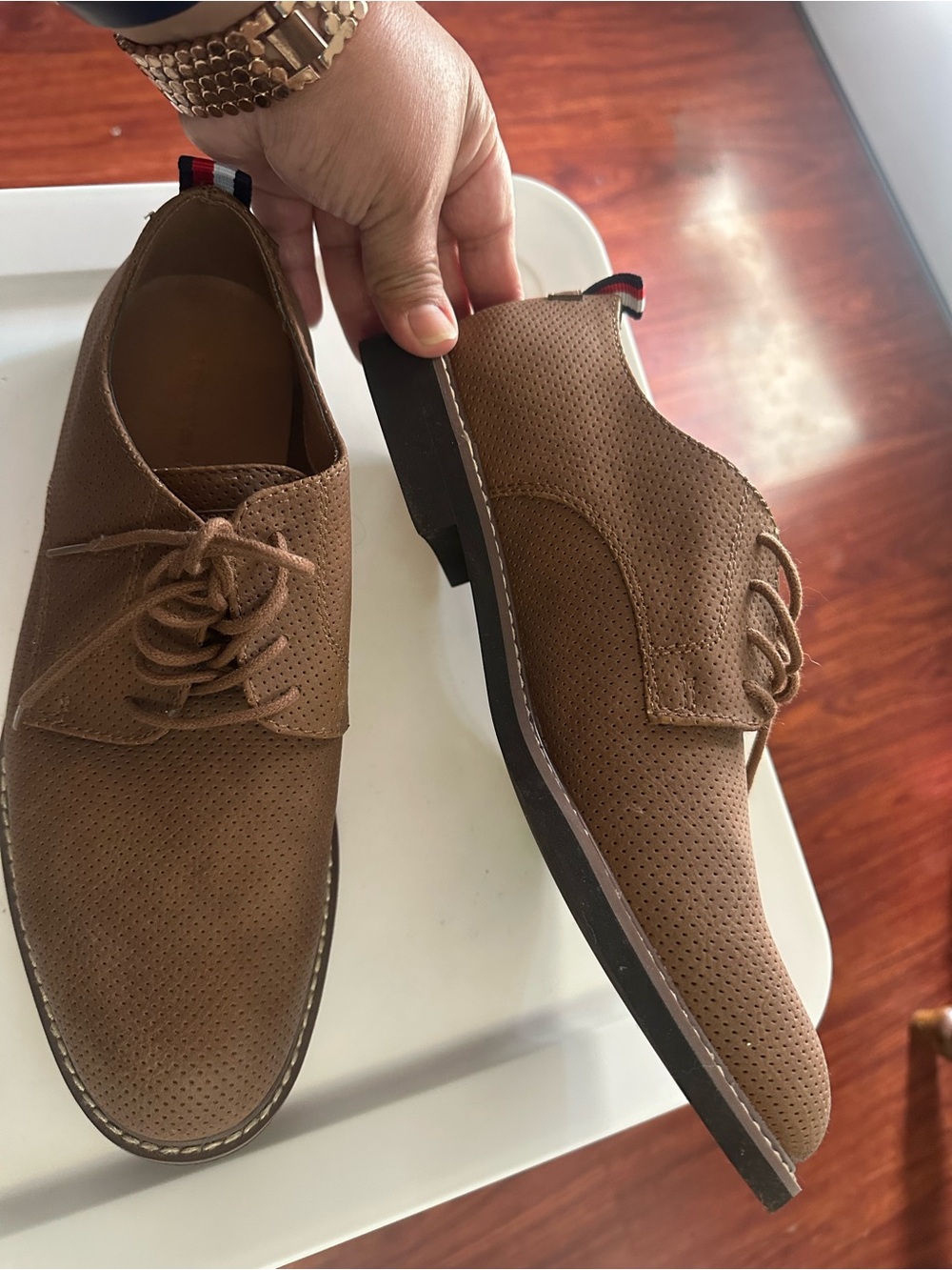 Tommy Hilfiger Perforated Tan/Brown Derby Shoes